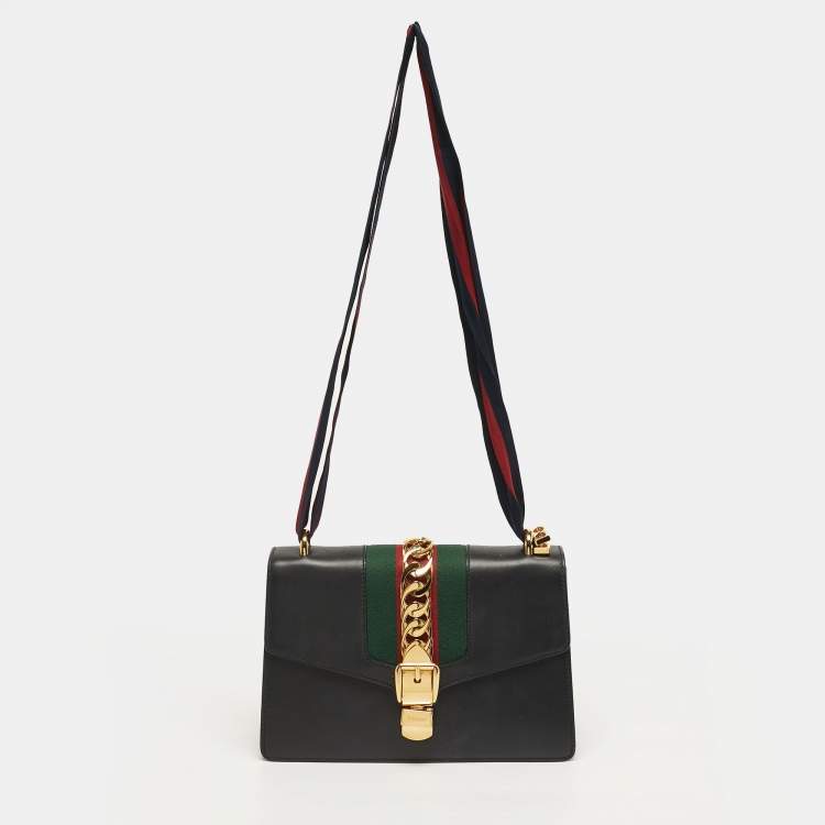 Pre Owned Gucci Sylvie Black Small Leather Shoulder Bag
