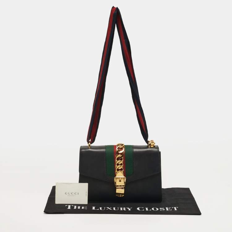 Pre Owned Gucci Sylvie Black Small Leather Shoulder Bag