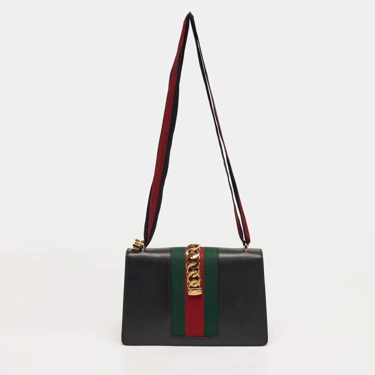 Pre Owned Gucci Sylvie Black Small Leather Shoulder Bag