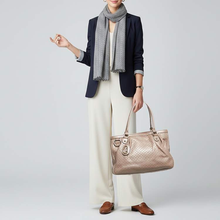 Pre Owned Gucci Sukey Metallic Pink Guccissima Leather Tote