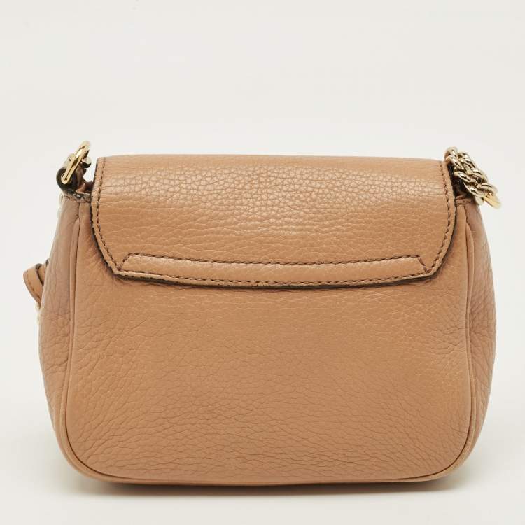 Pre Owned Gucci Soho Flap Chain Beige Leather Crossbody Bag