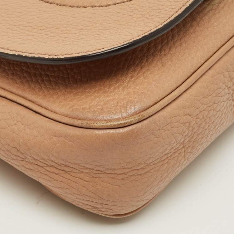 Pre Owned Gucci Soho Flap Chain Beige Leather Crossbody Bag