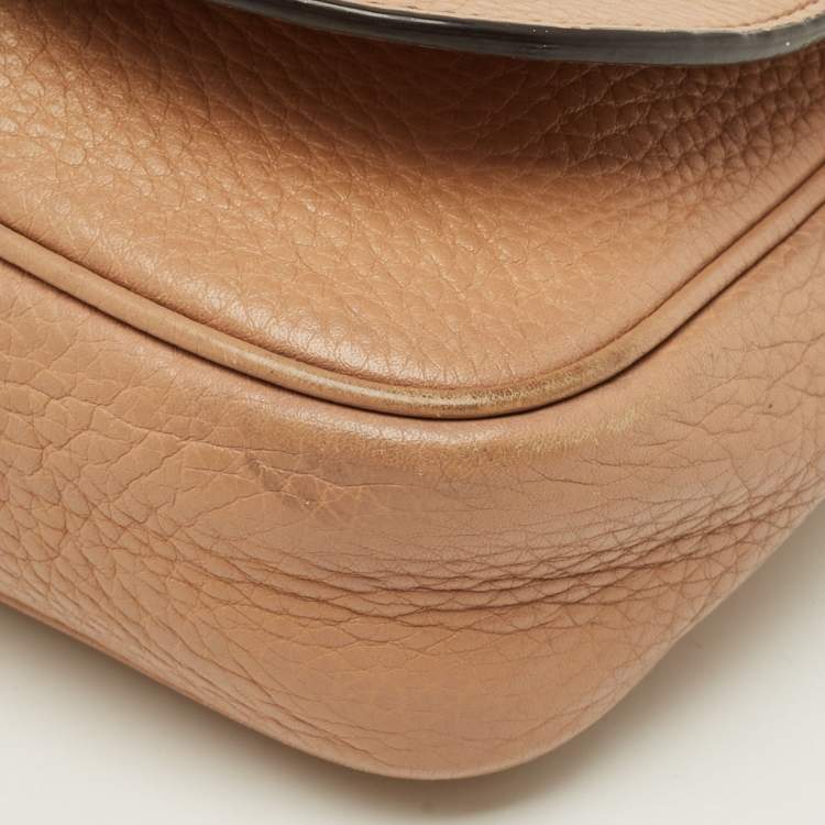 Pre Owned Gucci Soho Flap Chain Beige Leather Crossbody Bag