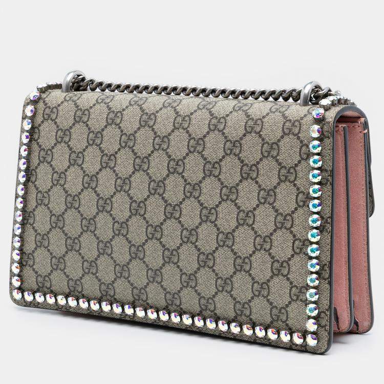 Pre Owned Gucci Brown Medium GG Supreme Crystal Dionysus Shoulder Bag