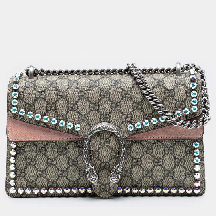 Pre Owned Gucci Brown Medium GG Supreme Crystal Dionysus Shoulder Bag