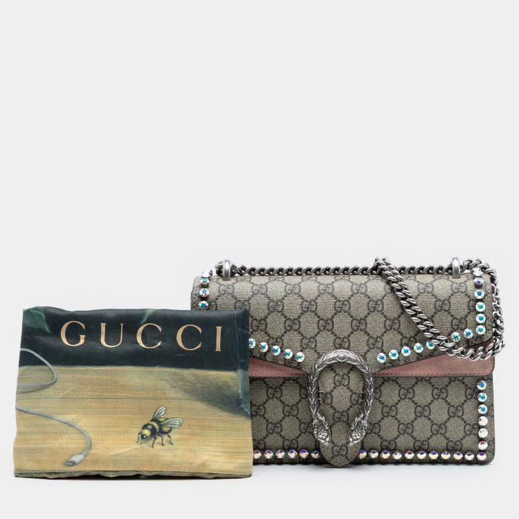 Pre Owned Gucci Brown Medium GG Supreme Crystal Dionysus Shoulder Bag