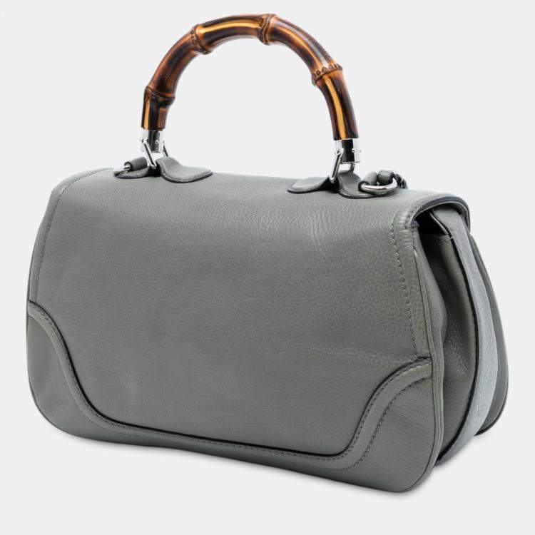Pre Owned Gucci Large Pebbled Calfskin New Bamboo Top Handle Bag