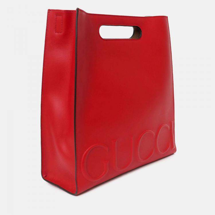 مملوكة مسبقًا Gucci Red Leather XL Tote Bag with Strap