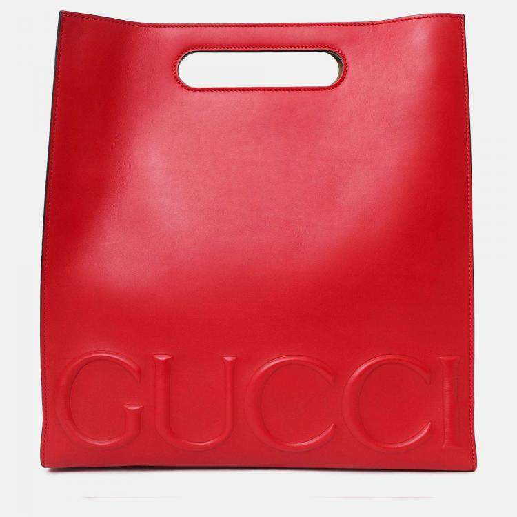 مملوكة مسبقًا Gucci Red Leather XL Tote Bag with Strap