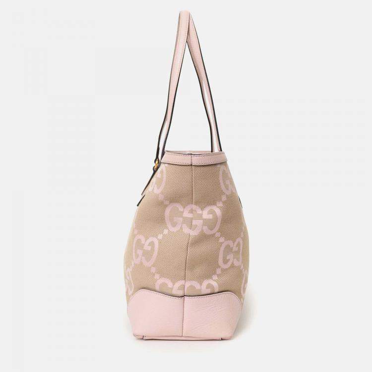 Pre Owned Gucci Beige/Pink Jumbo GG Medium Ophidia Tote