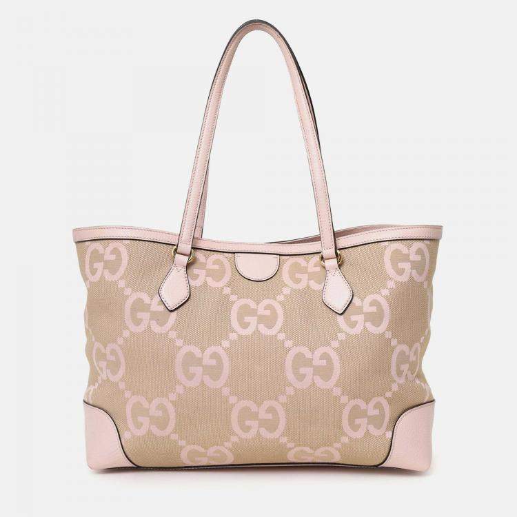 Pre Owned Gucci Beige/Pink Jumbo GG Medium Ophidia Tote