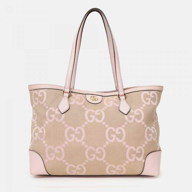 Pre Owned Gucci Beige/Pink Jumbo GG Medium Ophidia Tote
