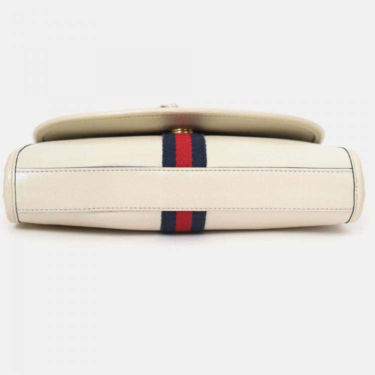 Pre Owned Gucci White Leather Small Sylvie Web Rajah Chain Bag With Extra Robe Strap