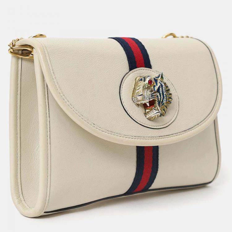 Pre Owned Gucci White Leather Small Sylvie Web Rajah Chain Bag With Extra Robe Strap