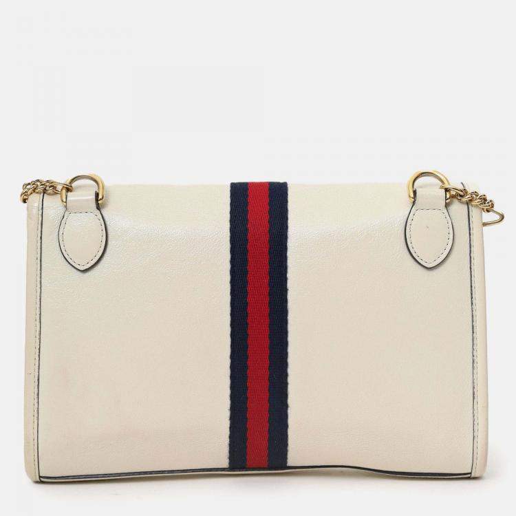 Pre Owned Gucci White Leather Small Sylvie Web Rajah Chain Bag With Extra Robe Strap