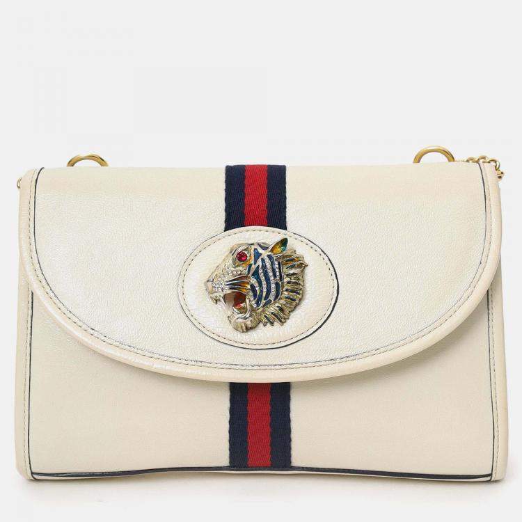 Pre Owned Gucci White Leather Small Sylvie Web Rajah Chain Bag With Extra Robe Strap