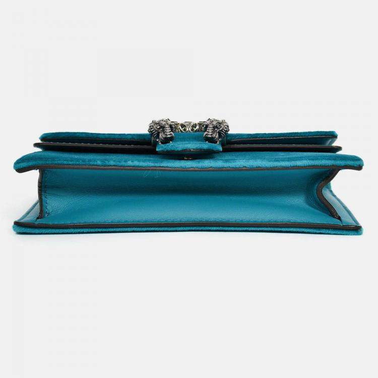 Pre Owned Gucci Teal Velvet Super Mini Dionysus Crossbody