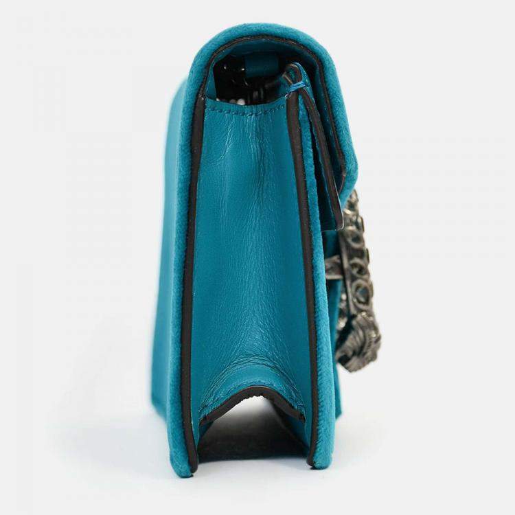 Pre Owned Gucci Teal Velvet Super Mini Dionysus Crossbody