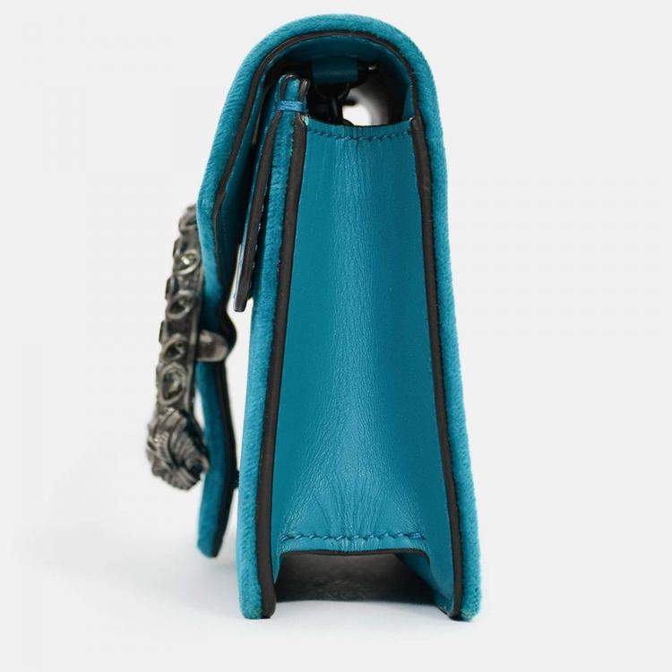Pre Owned Gucci Teal Velvet Super Mini Dionysus Crossbody
