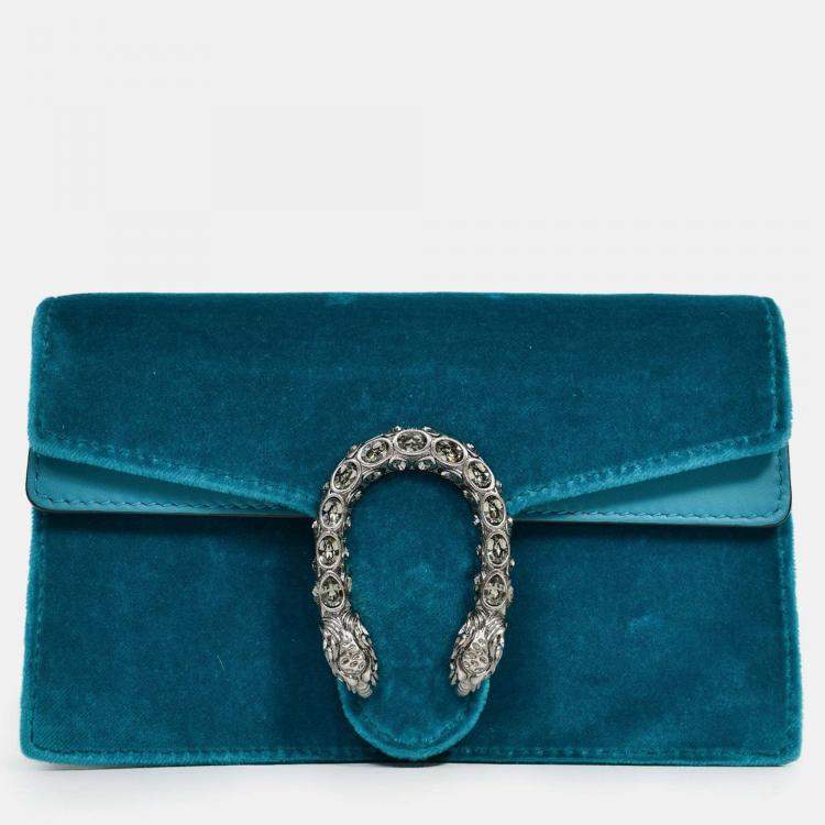 Pre Owned Gucci Teal Velvet Super Mini Dionysus Crossbody