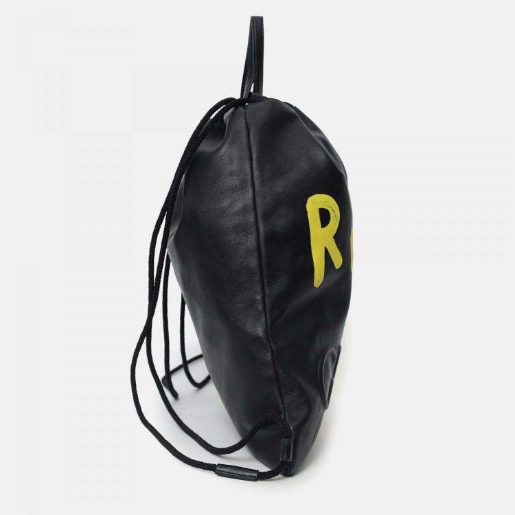 Pre Owned Gucci Black Leather Ghost Printed "Real" Drawstring Backpack