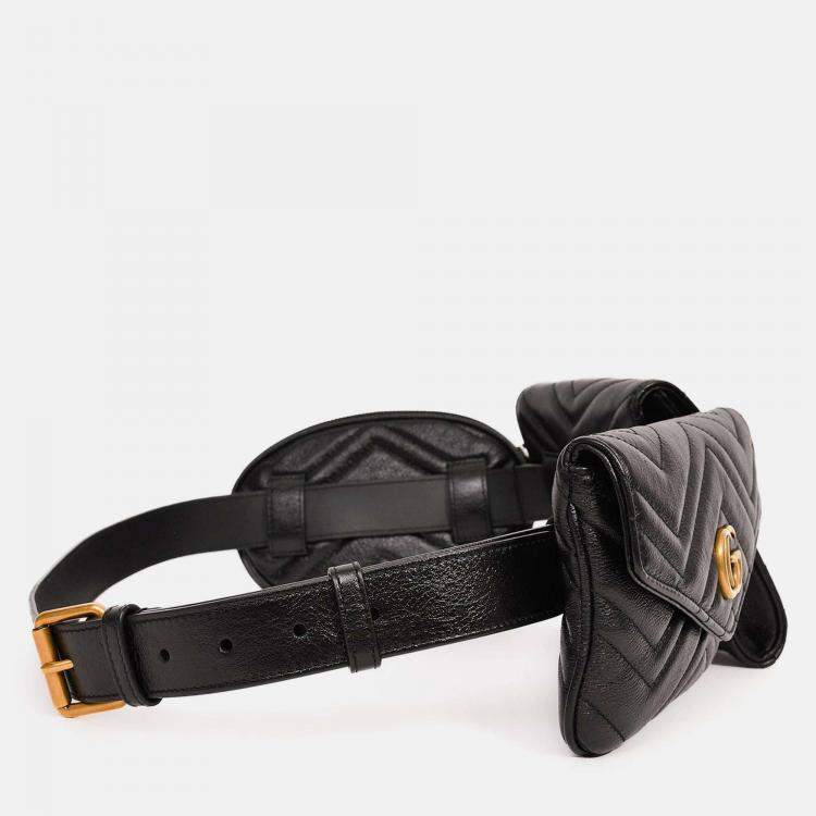 مملوكة مسبقًا Gucci 2018 Black Marmont Matelasse Multi Pocket Belt Bag