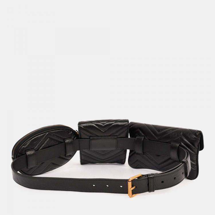 مملوكة مسبقًا Gucci 2018 Black Marmont Matelasse Multi Pocket Belt Bag