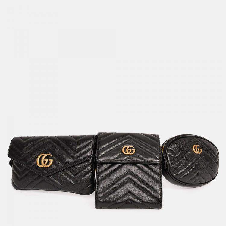 مملوكة مسبقًا Gucci 2018 Black Marmont Matelasse Multi Pocket Belt Bag