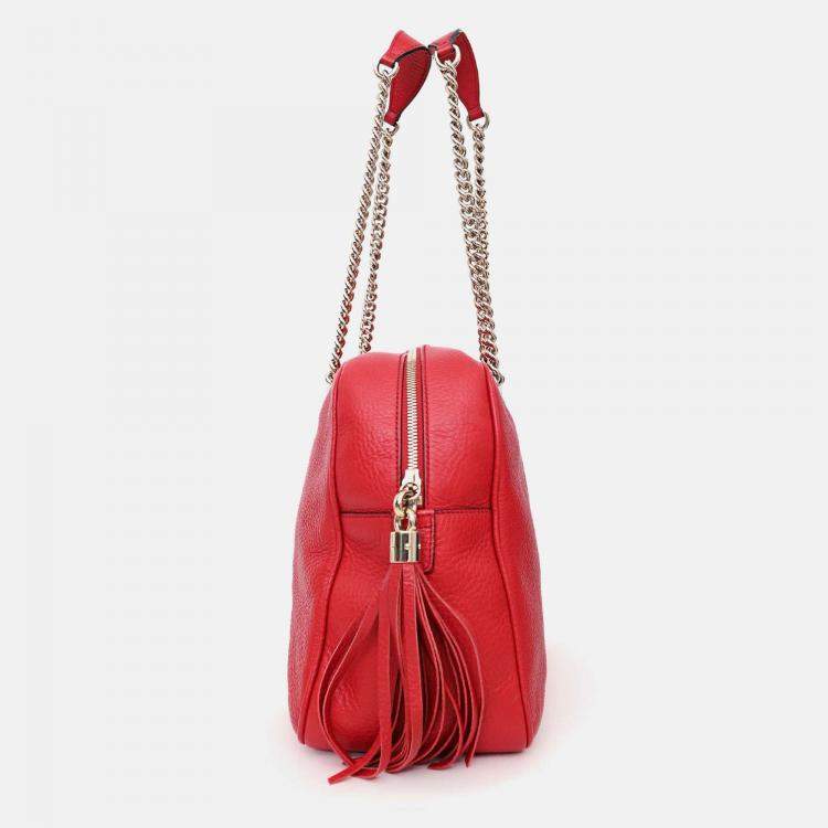 Pre Owned Gucci Red Leather Soho Chain Shoulder Bag