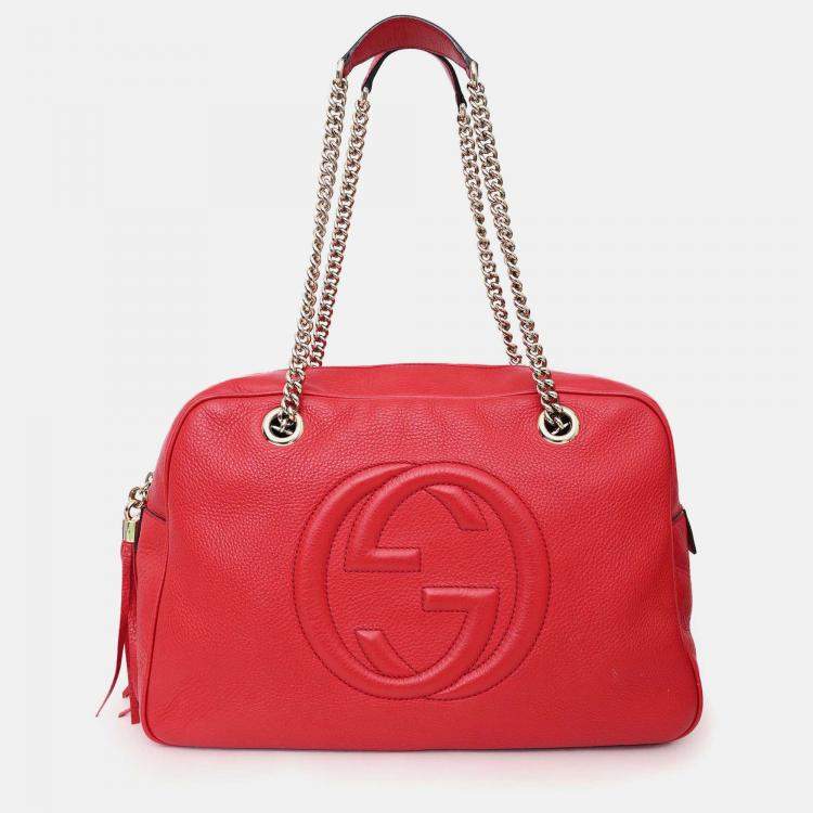 Pre Owned Gucci Red Leather Soho Chain Shoulder Bag