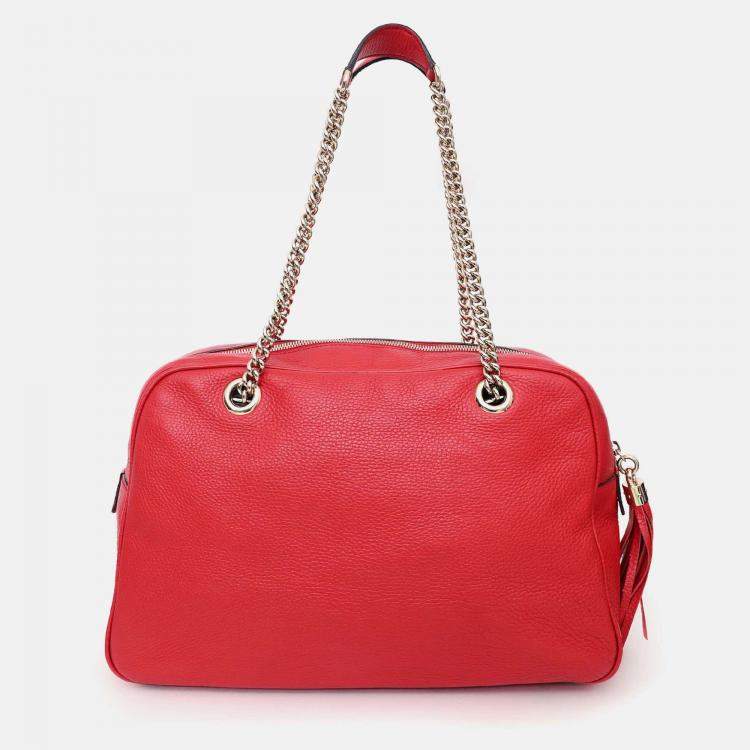 Pre Owned Gucci Red Leather Soho Chain Shoulder Bag