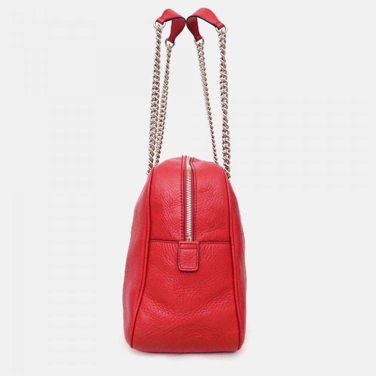 Pre Owned Gucci Red Leather Soho Chain Shoulder Bag