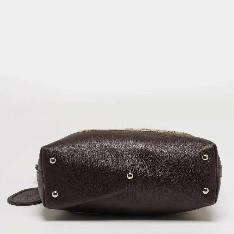 Pre Owned Gucci Techno Brown/Beige GG Canvas and Leather Tote