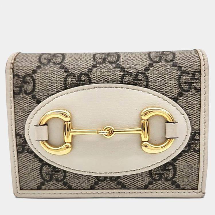 Pre Owned Gucci Beige White PVC 1955 Horsebit Bifold Wallet