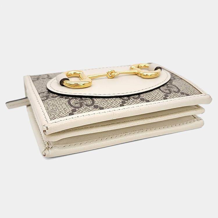Pre Owned Gucci Beige White PVC 1955 Horsebit Bifold Wallet