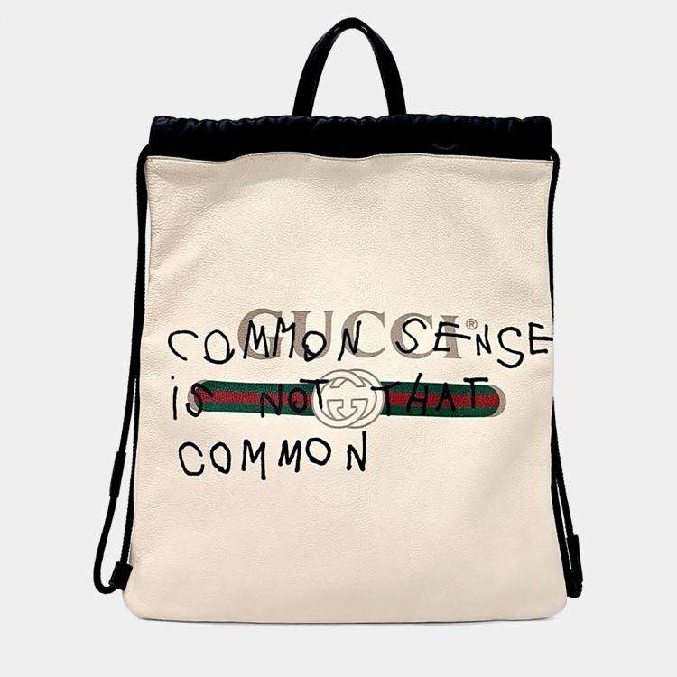 Pre Owned Gucci White Leather Drawstring Backpack