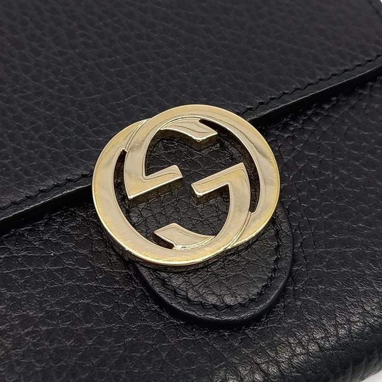 Pre Owned Gucci Black Leather Gg Interlocking Medium Wallet
