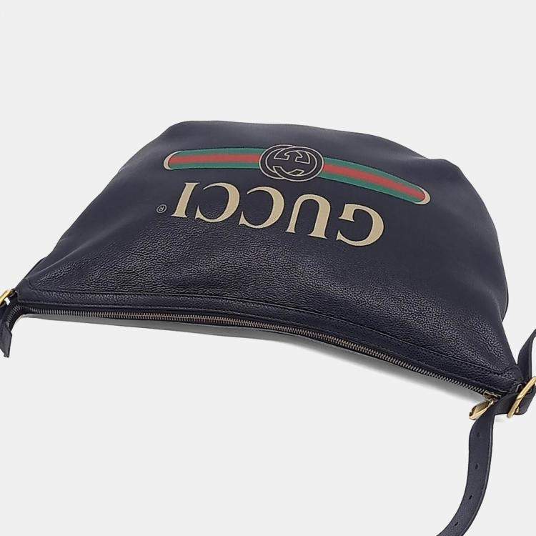 Pre Owned Gucci Black Leather Half Moon Hobo Bag