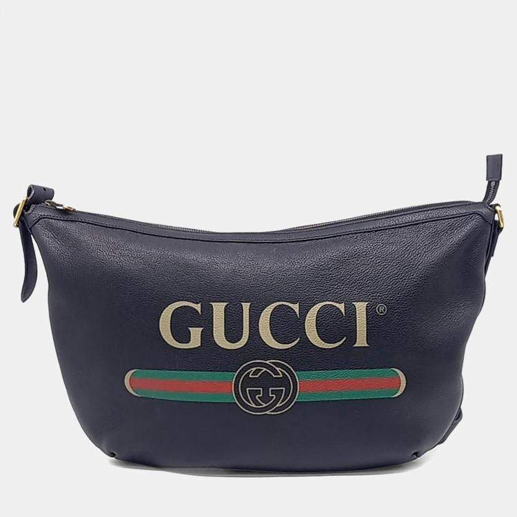 Pre Owned Gucci Black Leather Half Moon Hobo Bag