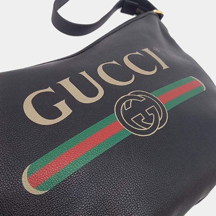 Pre Owned Gucci Black Leather Half Moon Hobo Bag