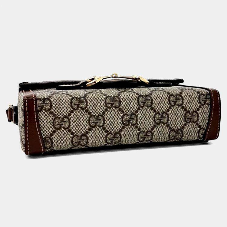 مملوكة مسبقًا Gucci Beige Brown PVC Horsebit 1955 Mini Bag