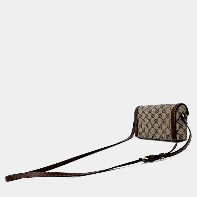 مملوكة مسبقًا Gucci Beige Brown PVC Horsebit 1955 Mini Bag