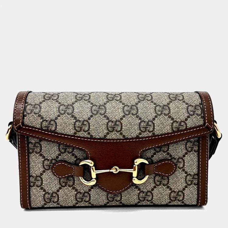 مملوكة مسبقًا Gucci Beige Brown PVC Horsebit 1955 Mini Bag