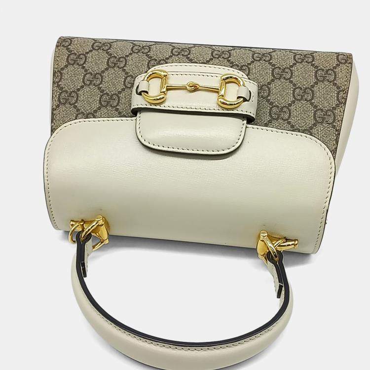 Pre Owned Gucci Beige White Coated Canvas and Leather Horsebit 1955 Mini Bag