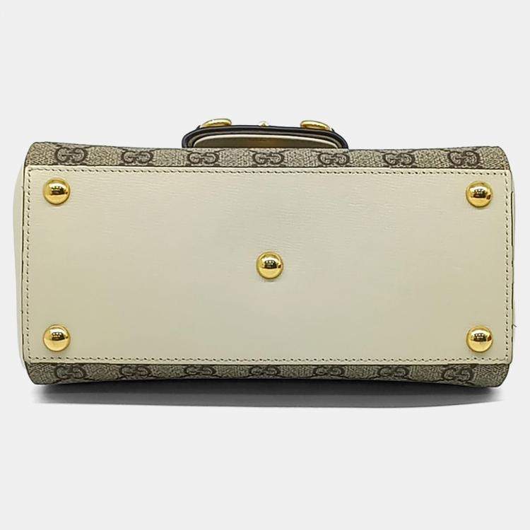 Pre Owned Gucci Beige White Coated Canvas and Leather Horsebit 1955 Mini Bag