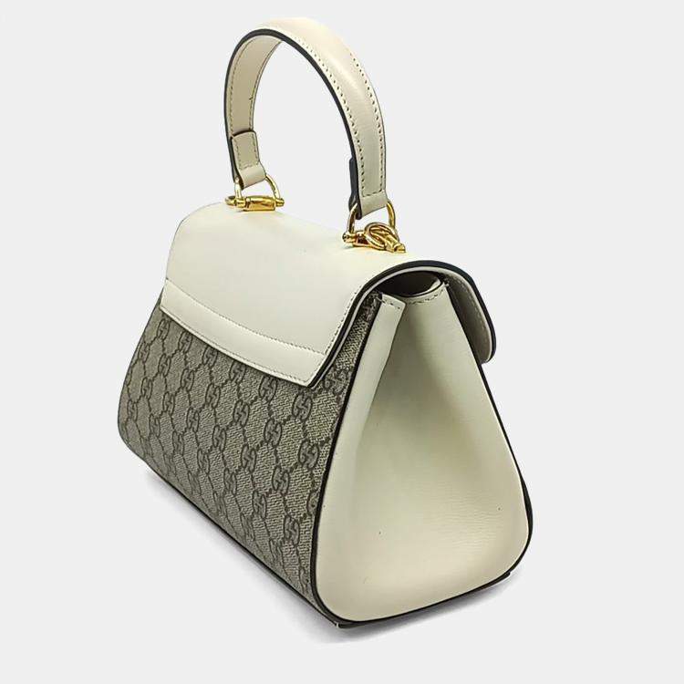 Pre Owned Gucci Beige White Coated Canvas and Leather Horsebit 1955 Mini Bag