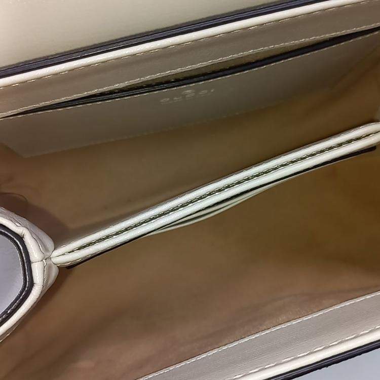 Pre Owned Gucci Beige White Coated Canvas and Leather Horsebit 1955 Mini Bag