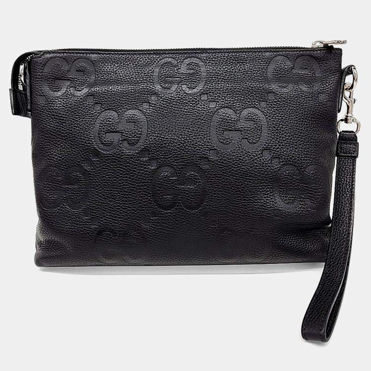 Pre Owned Gucci Black Leather Jumbo Gg Messenger Bag