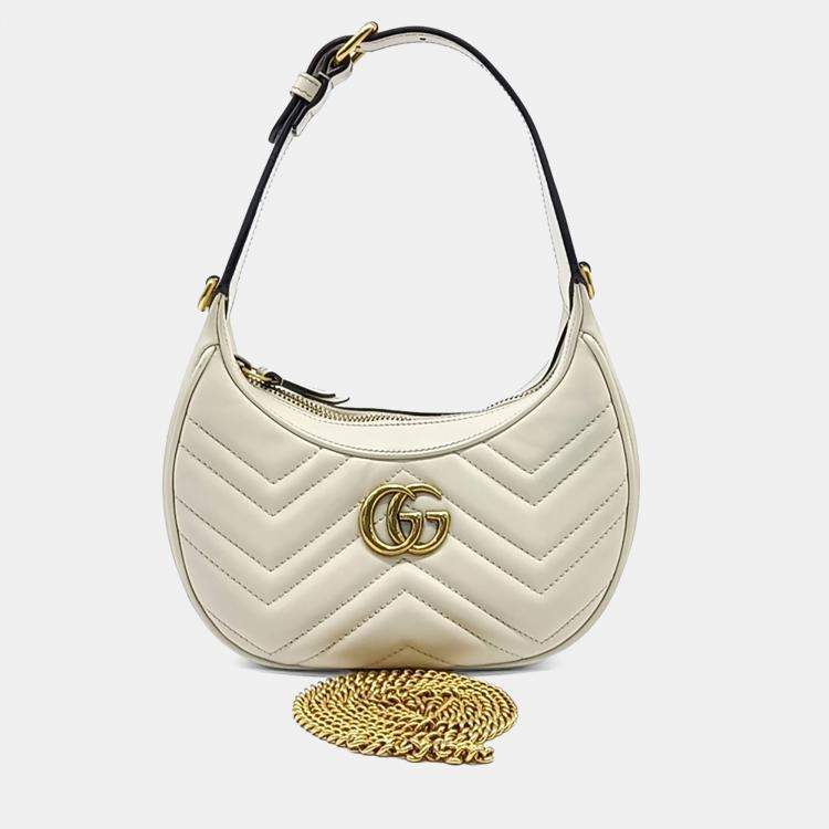 مملوكة مسبقًا Gucci White Leather Marmont Half Moon Shoulder Bag