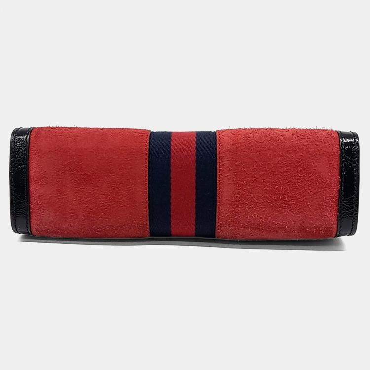 Pre Owned Gucci Black Red Suede Ophidia Gg Shoulder Bag